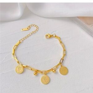 Elegant Gold Bracelet with Dainty Chain and Circular Charms